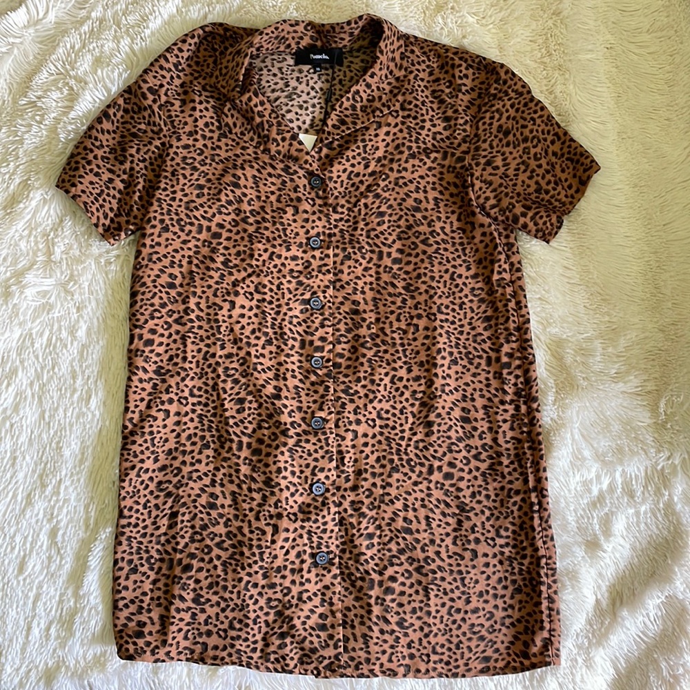 Pomelo Cheetah Print Button Down Dress